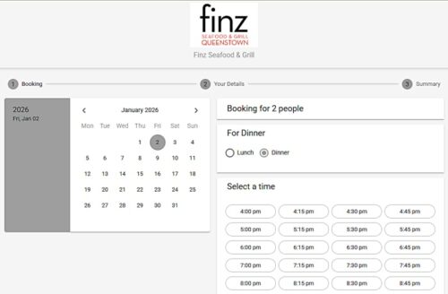 クイーンズタウンFinzシーフードレストランのオンライン予約ページ