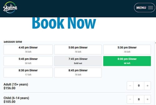 クイーンズタウンスカイラインのお勧めバッフェディナーのオンライン予約サイト