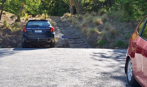 Malaghan St の一番上にある小さな森の中に入って行く階段