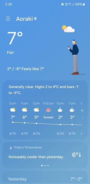 8月13日のマウントクック/AorakiのPM1426での天気と気温