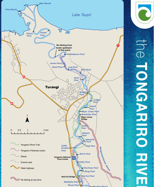 トンガリロリバーマス釣りアクセスとプールマップ
