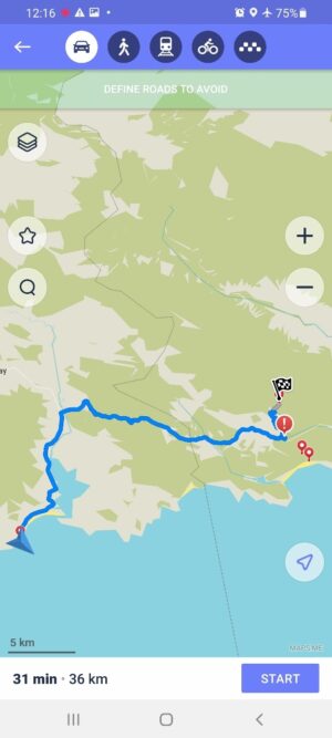 クリオベイからマクリーンフォールズへの道のりMapsMeアプリ表示