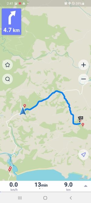 Matai FallsからPurakaunui Fallsへの道のりMapsMeアプリ表示