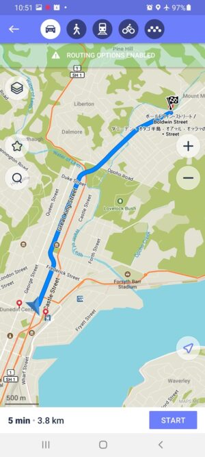 Mapsmeアプリでボールドウィ・ストリートへのナビ経路をスマホ表示