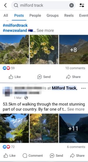 フェイスブックでMilford Track の投稿検索結果