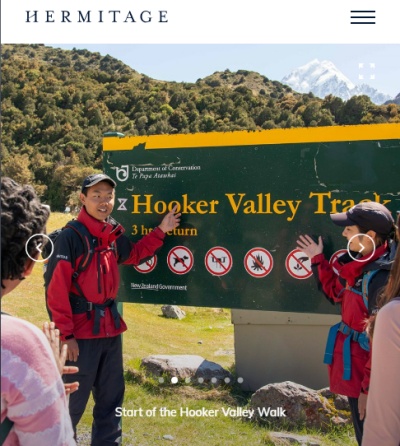 ハーミテージホテルのアオラキ・マウントクック・ガイデッド・ハイキングツアーページ