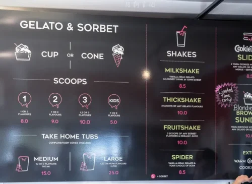 ワナカのBlack Peak Gelato 店内の注文手順案内