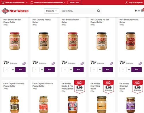 ニューワールド・スーパーマーケットでのPeanut & Nut Butter の検索結果ページ