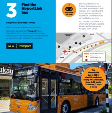 オークランドエアーポートリンクバスと電車乗り継ぎ市内への行き方ガイドPDFパンフレット