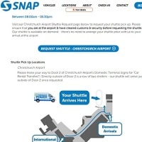 クライストチャーチ空港スナップレンタルズ無料送迎シャトル案内ページ