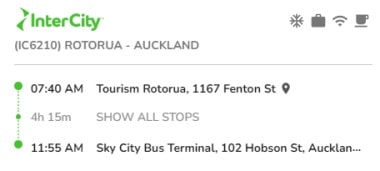 インターシティーバスロトルア発オークランド行直行便