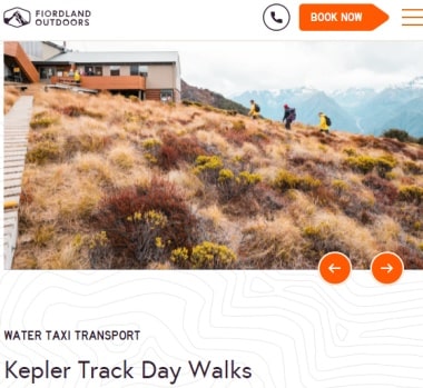 Fiordland Outdoorsのケプラートラック日帰りトレッキング向け水上タクシーのオンライン予約ページ