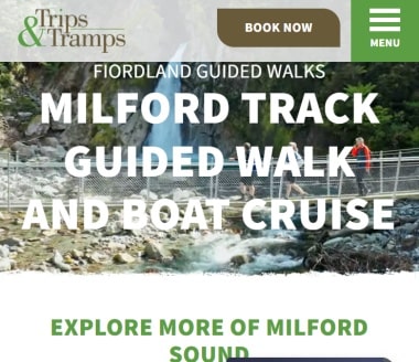 Trip&Tramps社のMilford Track Guided Walk and Boat Cruiseツアーのオンライン予約ページ