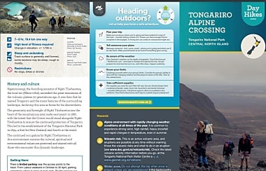 DOC発行のPDF版トンガリロ・アルパイン・クロッシング・パンフレット