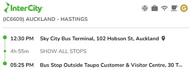 インターシティーバスオークランド発タウポ行
