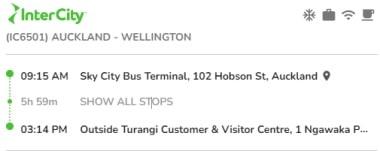 インターシティーバスオークランド発タウポ経由トゥランギ行直行便