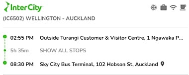 インターシティーバストゥランギ発タウポ経由オークランド行直行便