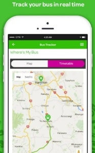 インターシテイーバスモバイルアプリのバス運行状況画面
